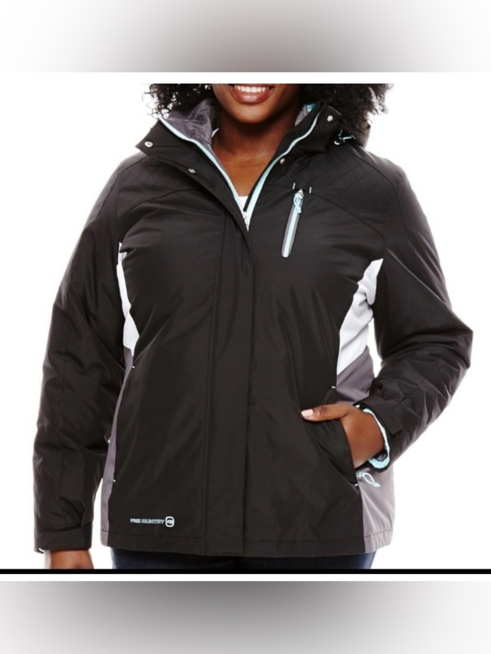 Free Country Black Ski Jacket with White & Gray Panels